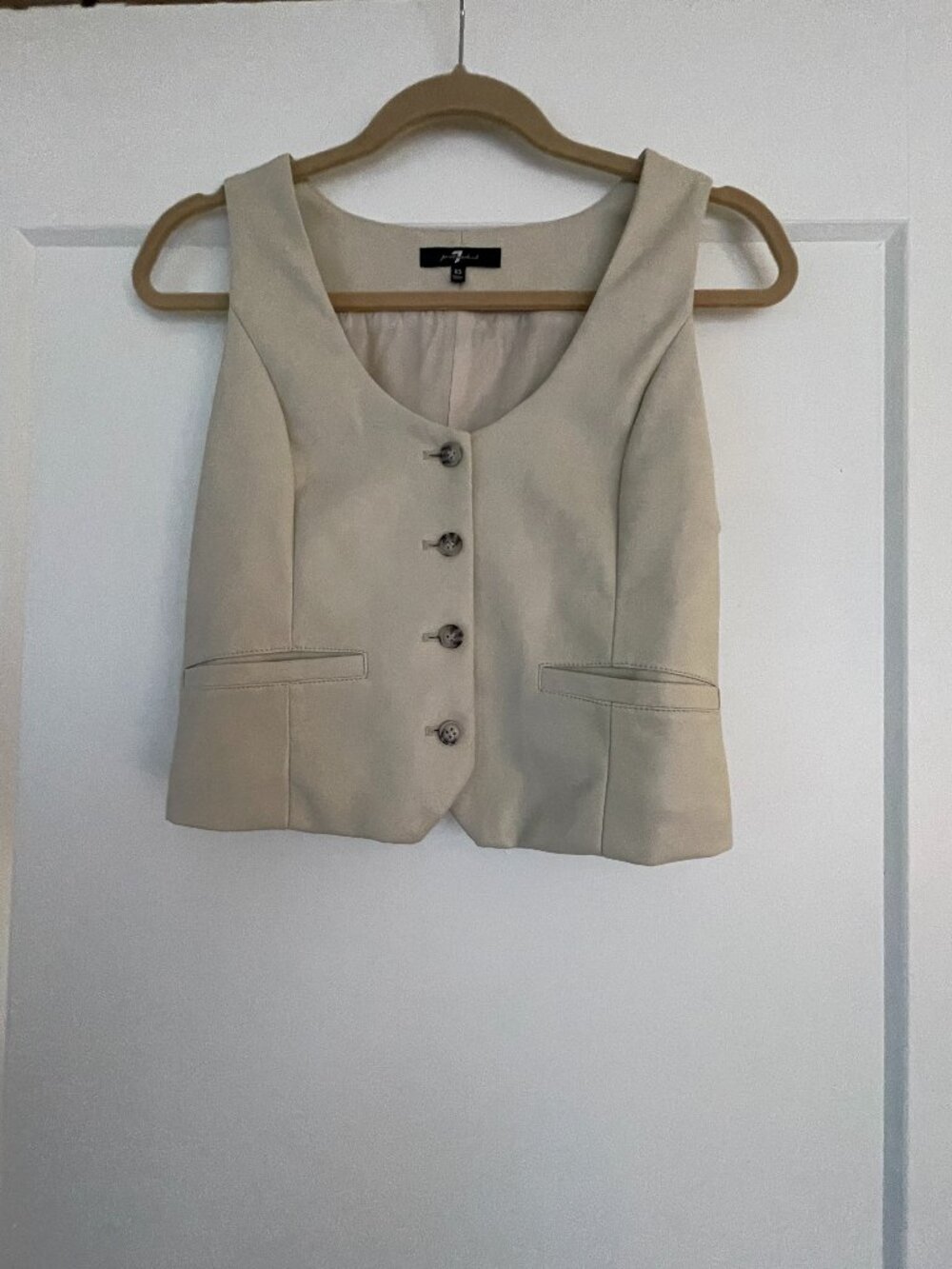 7 For All Mankind Cream Faux Leather Button Front Vest Top – Size XS